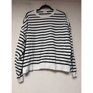 J.Crew Striped Crewneck Sweater Womens XL White Black Excellent Relaxed Fit